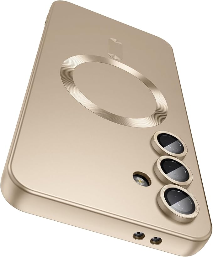 Magnetic for Samsung Galaxy S25 FE Case [Compatible with MagSafe][Built-in Camera Lens Protector] Slim Soft Silicone Bumper Shockproof Metallic Luster Phone Case, Gold