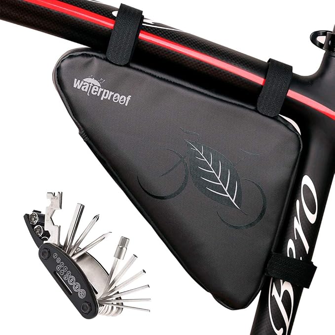 NDakter Bike Triangle Frame Bag & Bicycle Repair Kit, 2L Waterproof Storage Pouch with 16-in-1 Multi-tool, Portable Bike Tool Set for Flat Tire Repair, Cycling Accessories for Mountain Road Bike, MTB
