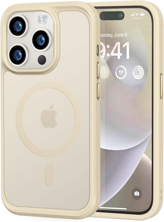 MOCCA Strong Magnetic for iPhone 14 Pro Case, [Compatible with Magsafe][13FT Military Drop Protection] Slim Translucent Matte Shockproof Case for iPhone 14 Pro Phone Case 6.1'', Light Gold