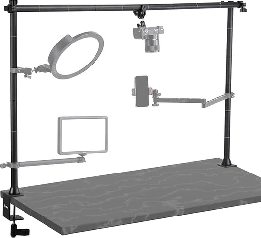JUSMO LS15 Pro Camera Desk Mount, Aluminum Overhead Camera Mount Rig, Table Multi-Device Pole to Mount Magic Arm Clamp, DSLR, Cameras, Phone, Light, Microphone, Streaming, Studio, Max Load 22 lb
