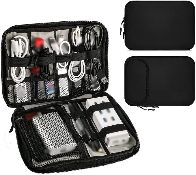 GSHLLO Travel Cable Organizer Pouch Portable Electronic Bag Cases Large Capacity Charger Storage Bags Waterproof Charging Cable Bag Big Tech Accessories Pouch with Zipper for Business Trip Black