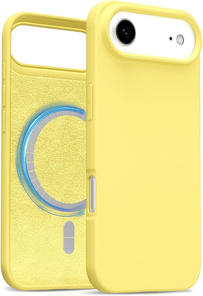 for iPhone 17 Air Case Silicone Compatible with Magsafe Case, Ultra Slim Thin Magnetic Phone Cases Mag Safe, Cute Soft Rubber Gel TPU Matte Plain Wireless Charging Cover for Women, Yellow