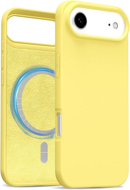 for iPhone 17 Air Case Silicone Compatible with Magsafe Case, Ultra Slim Thin Magnetic Phone Cases Mag Safe, Cute Soft Rubber Gel TPU Matte Plain Wireless Charging Cover for Women, Yellow
