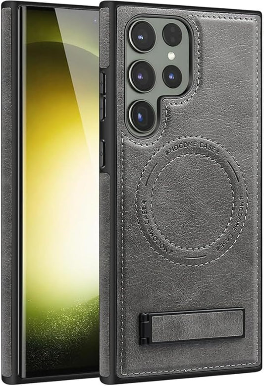 Case for Samsung Galaxy S25 Ultra/S25 Plus/S25,Magnetic Wireless Charging Phone Case with Fold Kickstand Slim Leather Cover (Gray,S25ULTRA)