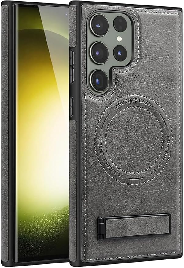 Case for Samsung Galaxy S25 Ultra/S25 Plus/S25,Magnetic Wireless Charging Phone Case with Fold Kickstand Slim Leather Cover (Gray,S25PLUS)