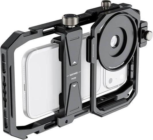 NEEWER Universal Phone Cage Video Rig Stabilizer with 17mm to 37mm & 67mm Lens Filter Adapter Ring Accessories Compatible with iPhone Android Samsung for Video Recording Streaming Photography, PA058