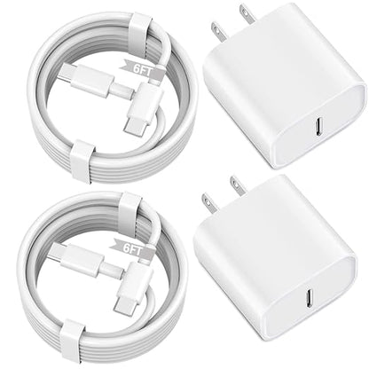 iPhone 17 16 15 Fast Charger, 2-Pack 20W USB C Wall Charger Plug with 6FT Type C High-Speed Fast Charging Cable for Apple iPhone 17 Pro Max/Pro/Air,iPhone 16/15 Pro Max/Pro/Plus/iPad Pro/Mini/AirPods