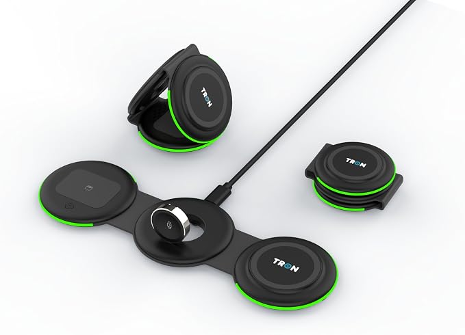 Tron 3 in 1 Foldable Magnetic Wireless Charger - Travel Charging Pad Dock for Apple Watch iPhone 16 15 14 13 12 Pro Max Plus & Airpod