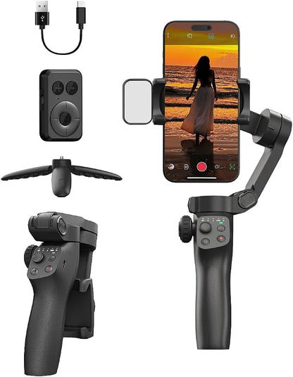 FUNSNAP Gimbal Stabilizer for iPhone, Phone Stabilizer, Portable Foldable 3-Axis Phone Gimbal with Magnetic Fill Light for Android & iPhone 17 16 15 Pro Max, Ideal for Travel Vlogging