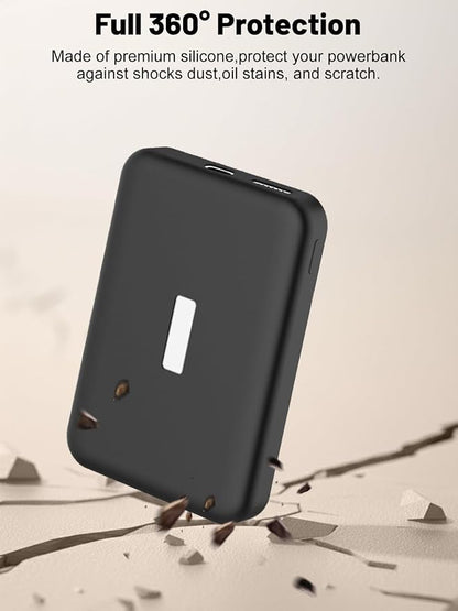 Silicone Protective Case Compatible with Anker MagGo Power Bank 10,000mAh 15W, Full-Body Protective Cover with Precise Cutouts, Shockproof & Scratch-Resistant Sleeve (Black)