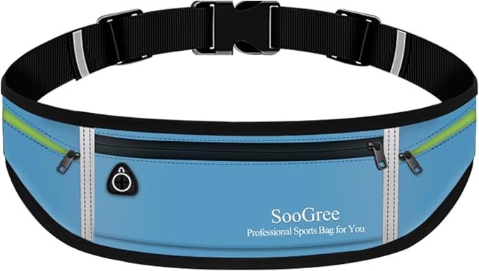 SooGree Slim Running Belt Sport Fanny Pack for Women Men,Reflective Waist Pack Runner Pouch Belt, Zipper Waterproof Running Phone Holder Jogging Pouch for Phone Money (GSP8806 Blue)
