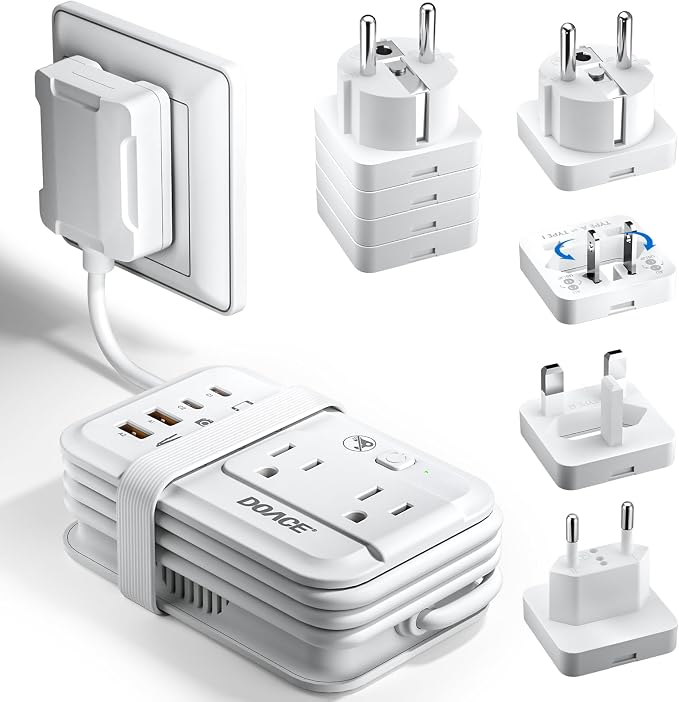 DOACE 350W Travel Voltage Converter 220V to 110V, Step Down Converter with Wrap-Around Extension Cord, 4 USB Ports, Universal Plug Adapters for CPAP, Phone, Shaver, Toothbrush (White)