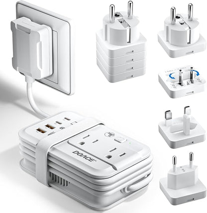 DOACE 350W Travel Voltage Converter 220V to 110V, Step Down Converter with Wrap-Around Extension Cord, 4 USB Ports, Universal Plug Adapters for CPAP, Phone, Shaver, Toothbrush (White)