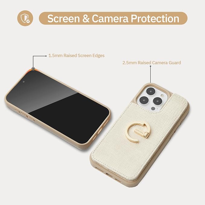 CUSTYPE for iPhone 14 Pro Wallet Case with Card Holder, Bling Leather Case with Ring Holder Kickstand Card Slots for Women and Men for iPhone 14Pro 6.1"-Nude