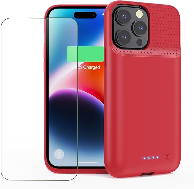 Feob Battery Case for iPhone 14 Pro Max,[2026 Upgraded] 8600mAh Ultra-Slim Portable Extended Charger Case Cover for iPhone 13 Pro Max Charging Case (6.7 Inch)-Red