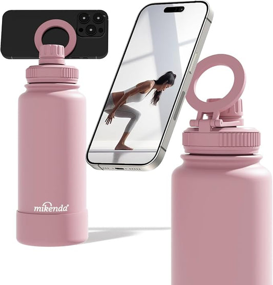 32oz Insulated Tumbler with Magnetic Phone Holder, Gym Water Bottle | Leak Proof Lid, 24hr Cold & 12hr Hot, Non-Slip Base | Travel Mug, Reusable & Eco-Friendly (light pink, 32, ounces)