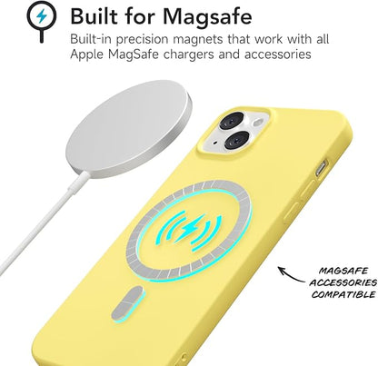 for iPhone 15 Case Silicone Compatible with Magsafe Case, Ultra Slim Thin Magnetic Phone Cases Mag Safe, Cute Soft Rubber Gel TPU Matte Plain Wireless Charging Cover for Women, Yellow
