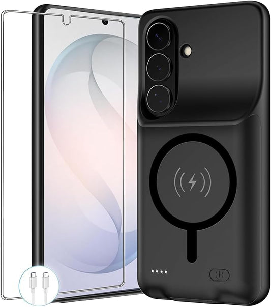 Battery Case for Galaxy S26 Plus , Upgraded 12000mAh Portable Protective Wireless Charging Case Compatible with Galaxy S26 Plus 5G (6.7 inch) Rechargeable Extended Battery Pack Charger Case (Black)