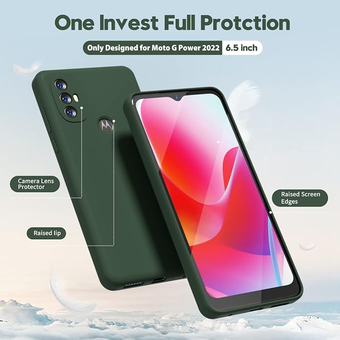 oakxco for Motorola Moto G Power 2022 Phone Case/Moto G Play 2023 Phone Case Liquid Silicone, Thin Slim Soft Rubber Gel TPU Plain Simple Cover for Women, Matte Solid Color,Dark Green