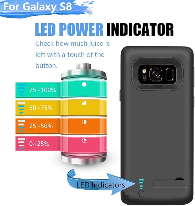 Battery Case for Samsung Galaxy S8, 5000mAh Rechargeable Extended Battery Charging Case with Kickstand Black