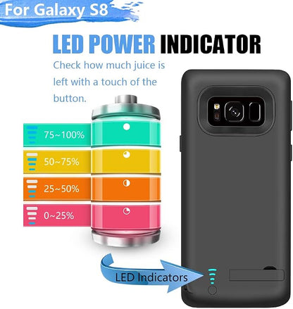 Battery Case for Samsung Galaxy S8, 5000mAh Rechargeable Extended Battery Charging Case with Kickstand Black