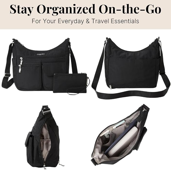 Baggallini womens Everywhere Bagg Crossbody Women 11x9 Lightweight Nylon Hobo Water-resistant Travel Bag W/Rfid