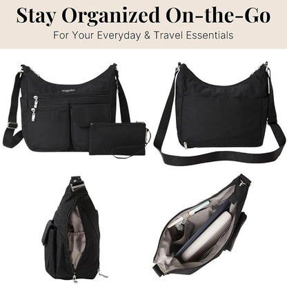 Baggallini womens Everywhere Bagg Crossbody Women 11x9 Lightweight Nylon Hobo Water-resistant Travel Bag W/Rfid