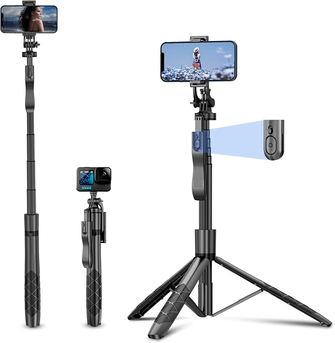 Selfie Stick Tripod,Tripod with 360 Degree Rotatable Phone Holder for Photography, Video Shooting, Live Streaming, Vlog, YouTube Video, FaceTime, Skype, TikTok, Selfie