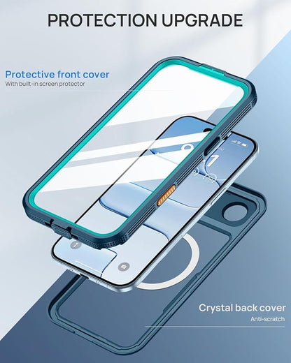 Lanhiem Magnetic for iPhone Air Phone Case, IP68 Waterproof Dustproof Phone, Compatible with Magsafe, Built-in Screen Protector, Full Body, Heavy Duty, Rugged Phone 17 Air Cover, 6.5 inch, Blue