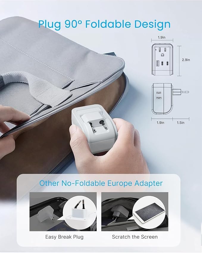 2 Pack European Travel Plug Adapter, VINTAR PD 20W Foldable Type C Adapter with 4 AC Outlets 3 USB Ports(2 USB C), Travel Essentials Charger for US to Most of Europe EU Italy Spain France