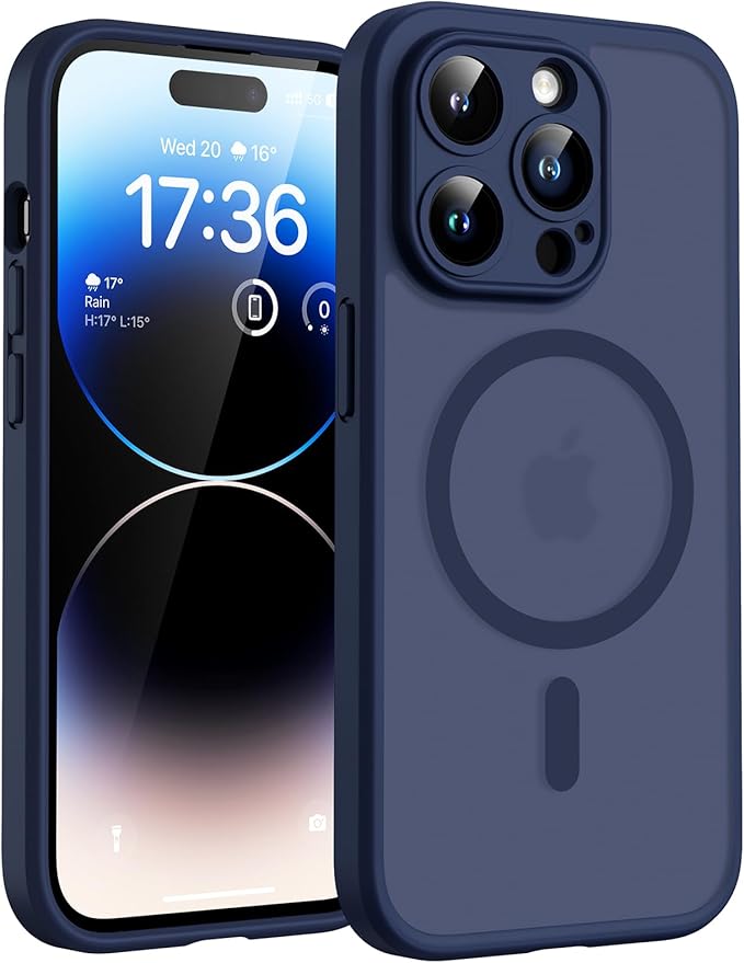 TOCOL Magnetic for iPhone 14 Pro Case, Upgraded Full Camera Protection, Compatible with Magsafe, Drop Protection, Translucent Matte Back Bumper Phone Cover 6.1-Inch (Dark Blue)