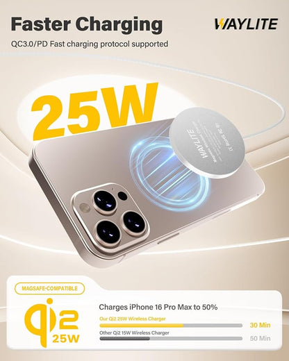 25W Wireless Charger for MagSafe, Qi2.2 Magnetic Fast Charging Pad for iPhone 17/16/15/14/13/12 Series & AirPods, Strong Magnet, Portable Wireless Charger for Travel Home Office (Elegant White, 2Pack)