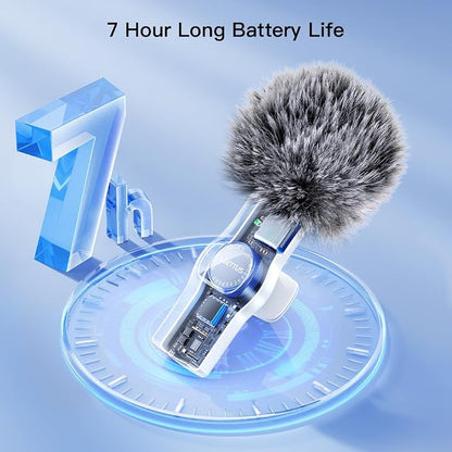 2pcs Lavalier Wireless Microphone for iPhone iPad Video Recording,Mini Microphone for Game Live Streaming,interviews,YouTube,TikTok,Vlog(White)