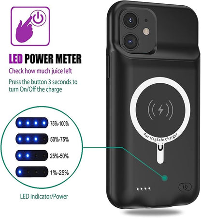 Wireless Charging Case for iPhone 11, 10000mAh High Capacity Portable Rechargeable Protective Battery Case Wireless Charging Compatible with iPhone 11 (6.1 inch) Extended Battery Charger Case (Black)