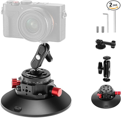NEEWER 6" Suction Cup Camera Mount with Ball Head Magic Arm, 2 Pack Metal Car Mount for Camera/Action Camera/Phone, Air Pump Vacuum on Car or Window Glass with 1/4" 3/8" ARRI Mounting Holes, CA013