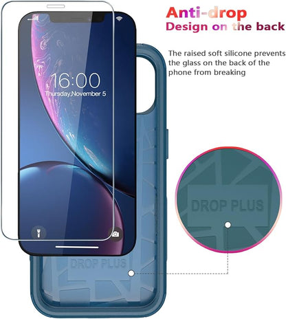 Diverbox Designed for iPhone Xr case with Screen Protector Heavy Duty Shockproof Shock-Resistant Cases for Apple iPhone Xr Phone (Blue+Screen Protector)