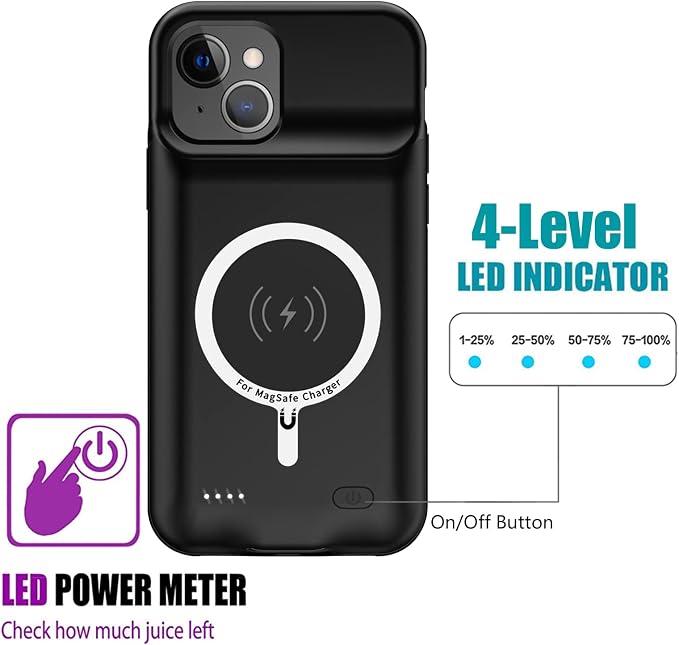 Battery Case for iPhone 13, [Upgraded] 10000mAh Rechargeable Portable Charging Case with Wireless Charging Compatible for iPhone 13 (6.1 inch) with Carplay Extended Battery Pack Charger Case (Black)