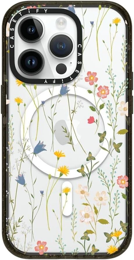 CASETiFY Impact iPhone 14 Pro Case [4X Military Grade Drop Tested / 8.2ft Drop Protection/Compatible with Magsafe] - Dreamy Floral Pattern - Glossy Black