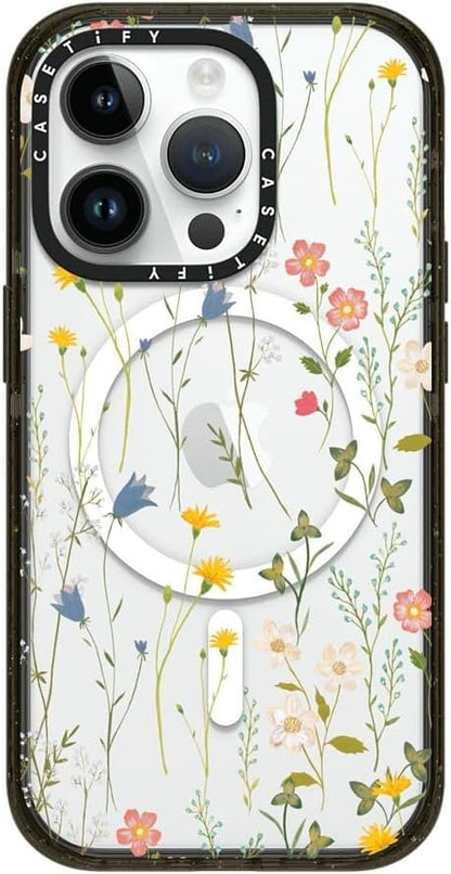 CASETiFY Impact iPhone 14 Pro Case [4X Military Grade Drop Tested / 8.2ft Drop Protection/Compatible with Magsafe] - Dreamy Floral Pattern - Glossy Black