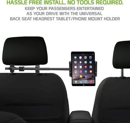 Cellet Car Headrest Phone Holder & Tablet Mount for Back Seat Adjustable 10" Cradle Compatible for iPad Pro Air Mini iPhone 13 Pro Max Mini 12 SE Galaxy S21 S20 Note 20 Tabs Kindle Fire HD - Black