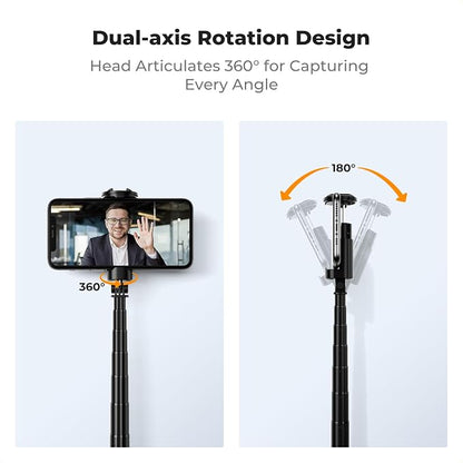 K&F CONCEPT Selfie Stick, Auto Open & Close Phone Tripod Stand, 360° Rotatable Selfie Stick with 9 Button Bluetooth Remote, Extendable Automatic Tripod for Cell Phone(Black)