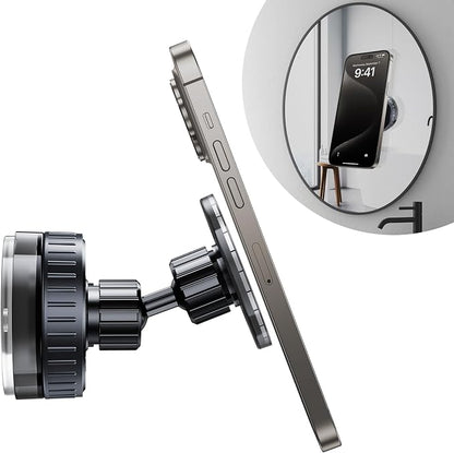 Vacuum Suction Cup Phone Mount,Hands-Free Magnetic Shower Cell Phone Holder,Adjustable Phone Suction Grip for Mirror/Car Dashboard/Gym,Compatible with MagSafe iPhone 16/15/14/13/12 (T26)