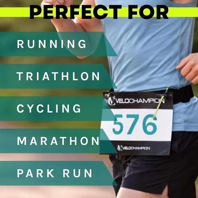 VeloChampion Lightweight Running Belt Waist Pack for Men Women - Elasticated Stretch Fit Race Number Holder - No Pins - 3 Sizes - Run. Triathlon. Cycle. Marathon. Jogging (2, X-Small)
