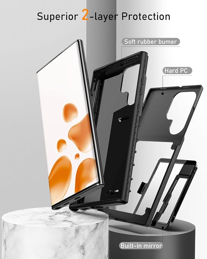 WeLoveCase Samsung Galaxy S22 Ultra Case Wallet Case with Credit Card Holder & Hidden Mirror, All-Round Protection Shockproof Phone Cover Designed for Samsung Galaxy S22 Ultra, 6.8 Inch Back Black