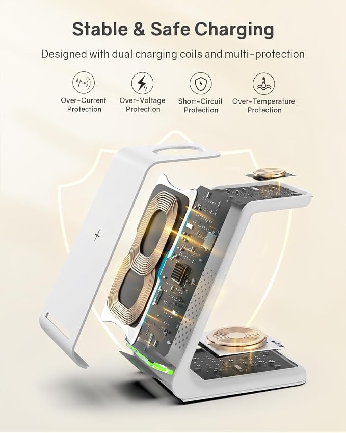 Wireless Charging Station for Apple - 3 in 1 Wireless Charger Stand Dock Watch and Phone Charger Station for Apple Watch 11/8/7/SE/6/5/4/3/2, iPhone 17 Air 16-12 Pro Max SE XS X, Samsung, AirPods
