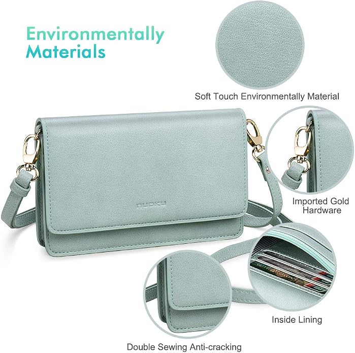 nuoku Women Small Crossbody Bag Cellphone Purse Wallet with RFID Card Slots 2 Straps Wristlet