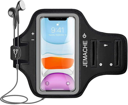 iPhone 17 16 15 Armband, JEMACHE Water Resistant Gym Running Workouts Arm Band for iPhone 17 16 15 14 13 12 Pro (Black)