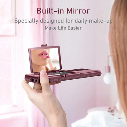 WeLoveCase for Samsung Galaxy S22 Ultra Wallet Case with Credit Card Holder & Hidden Mirror, All-Round Protection Shockproof Phone Cover Designed for Samsung Galaxy S22 Ultra, 6.8 Inch Burgundy