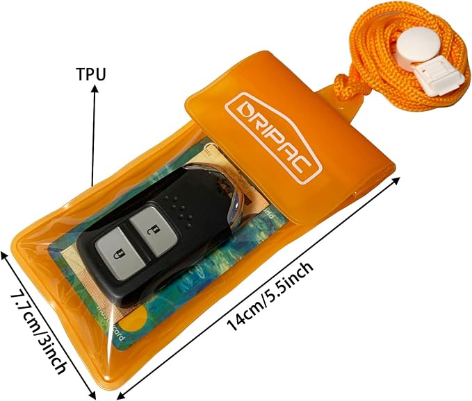 DRIPAC Waterproof Car Key FOB Case Waterproof Wallet Waterproof Holder Pouch For Key ID Badge Credit Card Money（Orange）