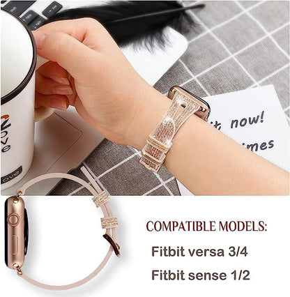 Bling Thin Band for Fitbit Sense/Versa 3 Bands for Women - Silicone Glitter Strap Accessories Compatible with Fitbit Sense 2/Versa 4 (Rose Gold)